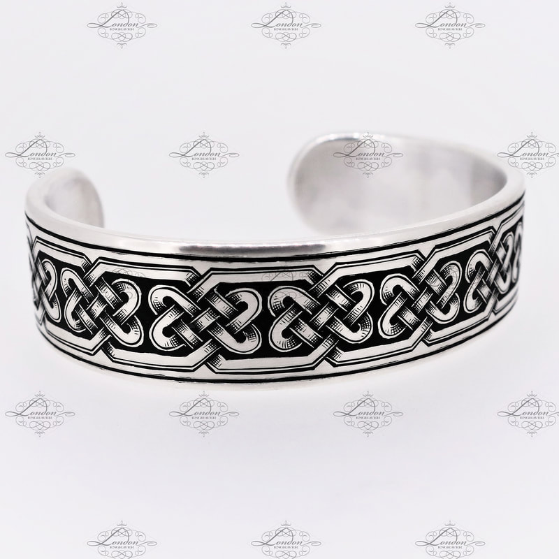 sterling silver cuff hand engraved with a Celtic patternwork