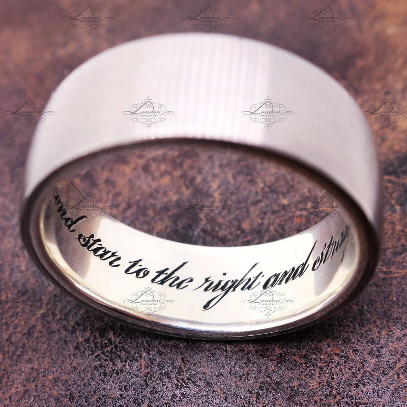 Gents wedding band with a hand engraved inscription inside the ring