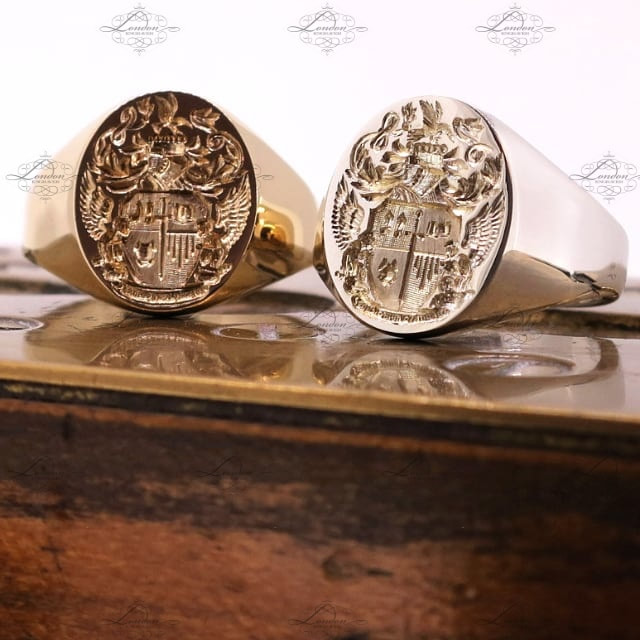 Seal engraved coast of arms, two matching oval signet rings