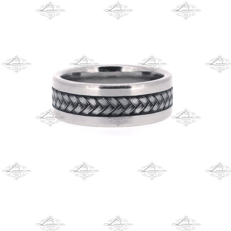 plaited rope patternwork on a white gold gents wedding band