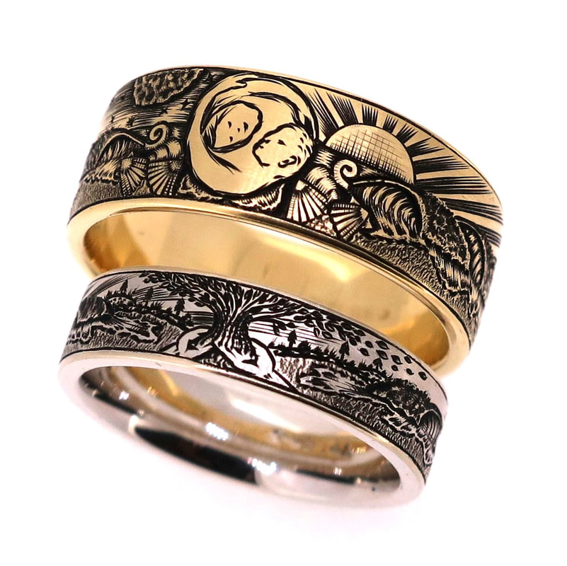 Leaf patternwork on fitted wedding ring