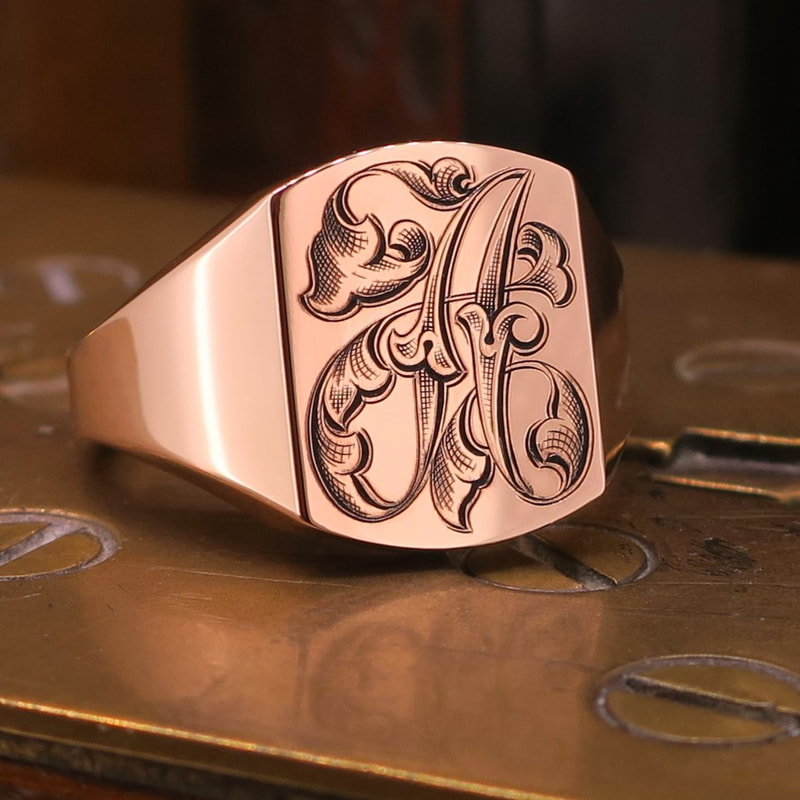 Hand engraved Acanthus style initial A, leafy monogram